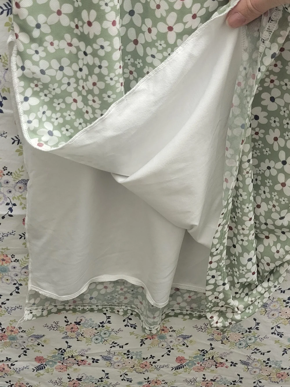 SHEIN Sage Green Maxi Skirt with White Daisy Print